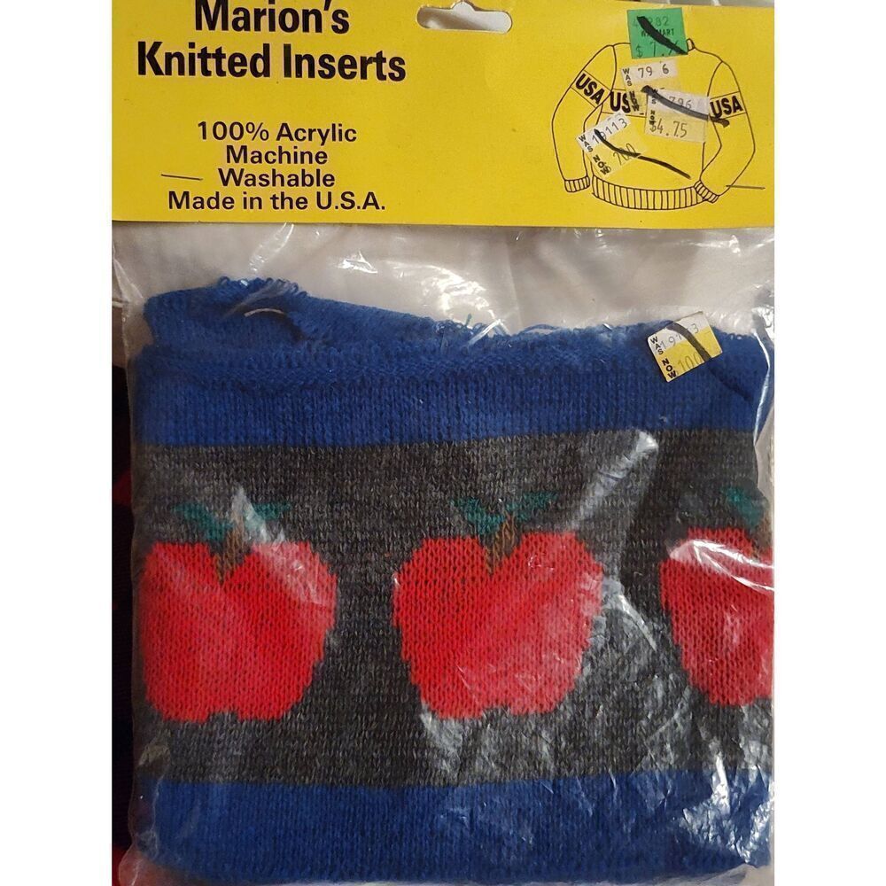 Marion's Knitted Inserts Apples #284 red grey blue 50" NOS